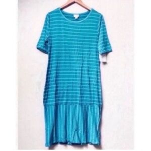 LuLaRoe Julia Dress Teal Blue Stripes